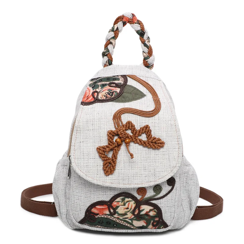 

MOTAORA National Style Handmade Women's Backpacks Summer Lightweight Canvas Bag Multifunctional Flower Chinese Personalized Bags