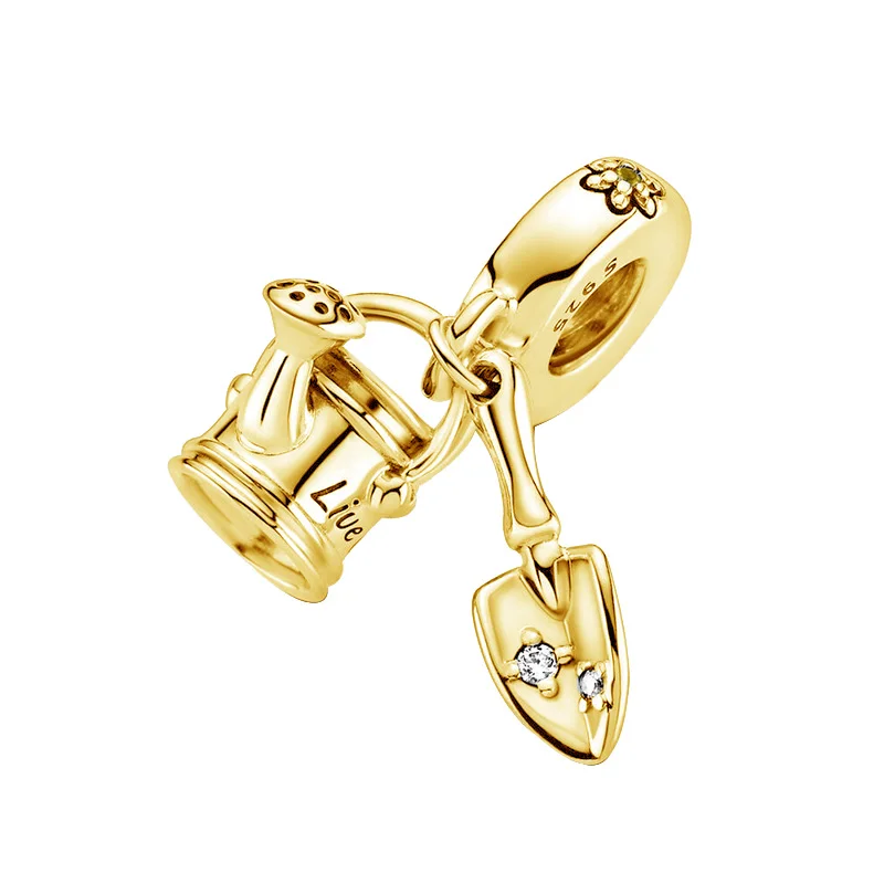 

Popular 925 Solid Silver Beads Charms Golden Kettle and shovel Pendant Fit Pandora Original Bracelet Women DIY Jewelry Gift