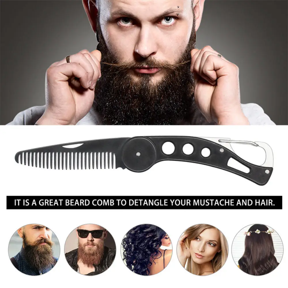 

Men's Folding Comb Anti-Static Stainless Steel Black Beard Comb Men's Beard Styling Tools Knife Comb Straight Comb