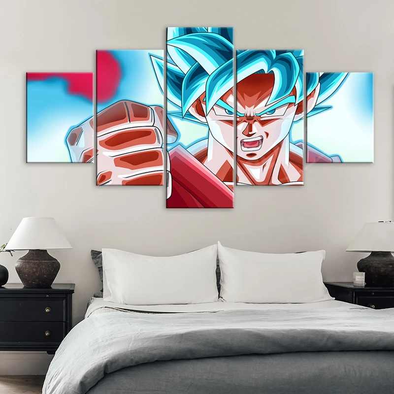

Модульные плакаты Son Goku, 5 шт., картины на холсте супер-какарото из мультфильма «Драконий жемчуг», японские аниме картины, домашний декор, нас...
