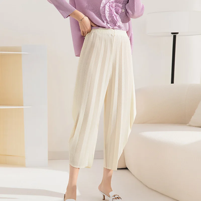 

Брюки Miyake женские плиссированные с высокой талией, Свободные повседневные брюки-султанки с широкими штанинами, дизайнерская одежда, весна-...