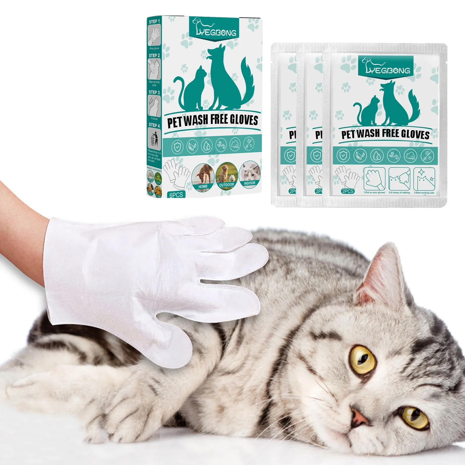 

2/6pcs Pet Disposable Cleaning Gloves Wash Free Cats Dogs SPA Bath Supplies Massage Non Woven Fabric No Rinse Soft Eye Wipes