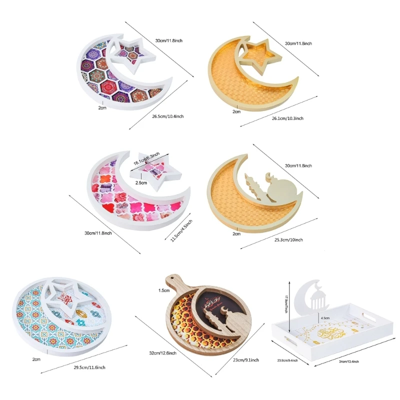 

Wood Moon Star Shaped Dessert Tray Eid Food Tray for Eid Festival Party