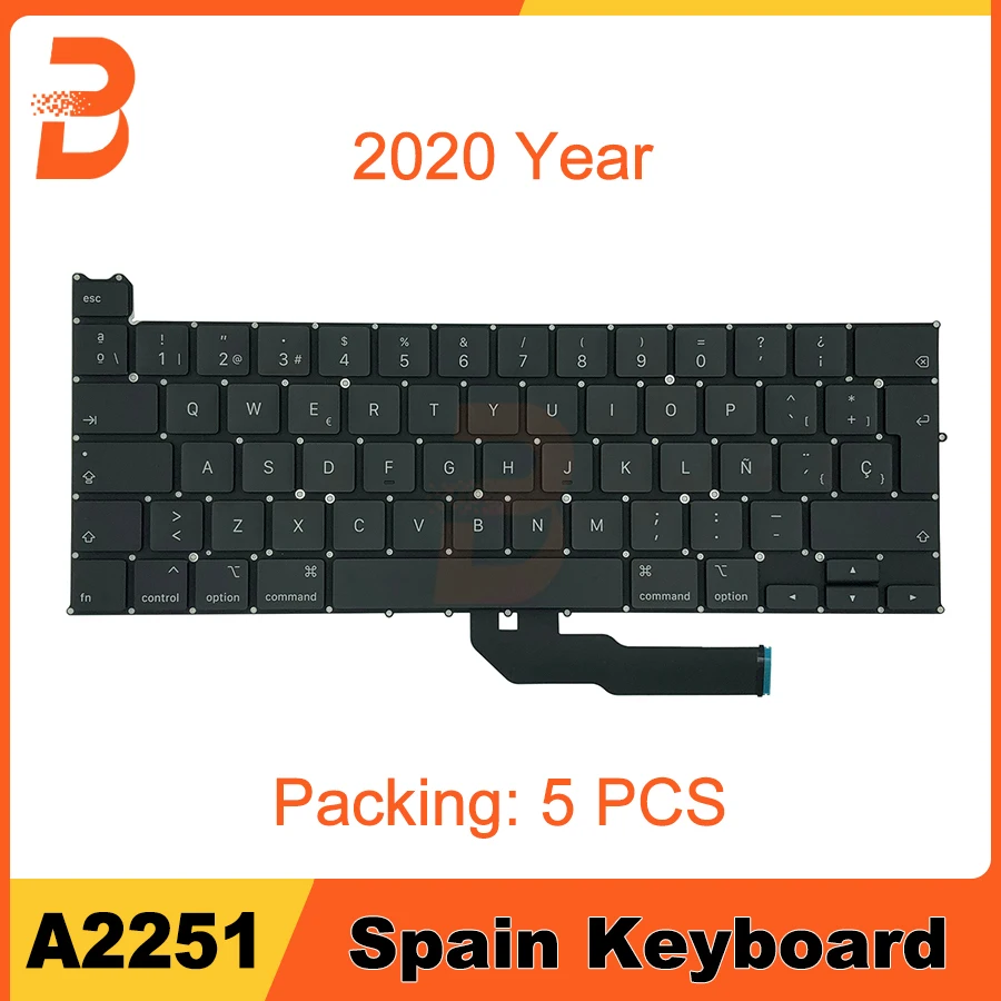 

5 шт./Лот Новая клавиатура для ноутбука a2251, испанская клавиатура для Macbook Pro Retina 13 дюймов, замена клавиатуры с испанской раскладкой A2251 2020 EMC 3348