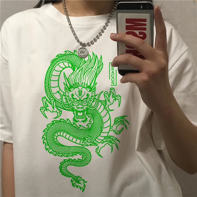 

Женские футболки Ulzzang Harajuku рубашка с принтом китайского дракона винтажная повседневная женская футболка летние уличные Топы женские футболки