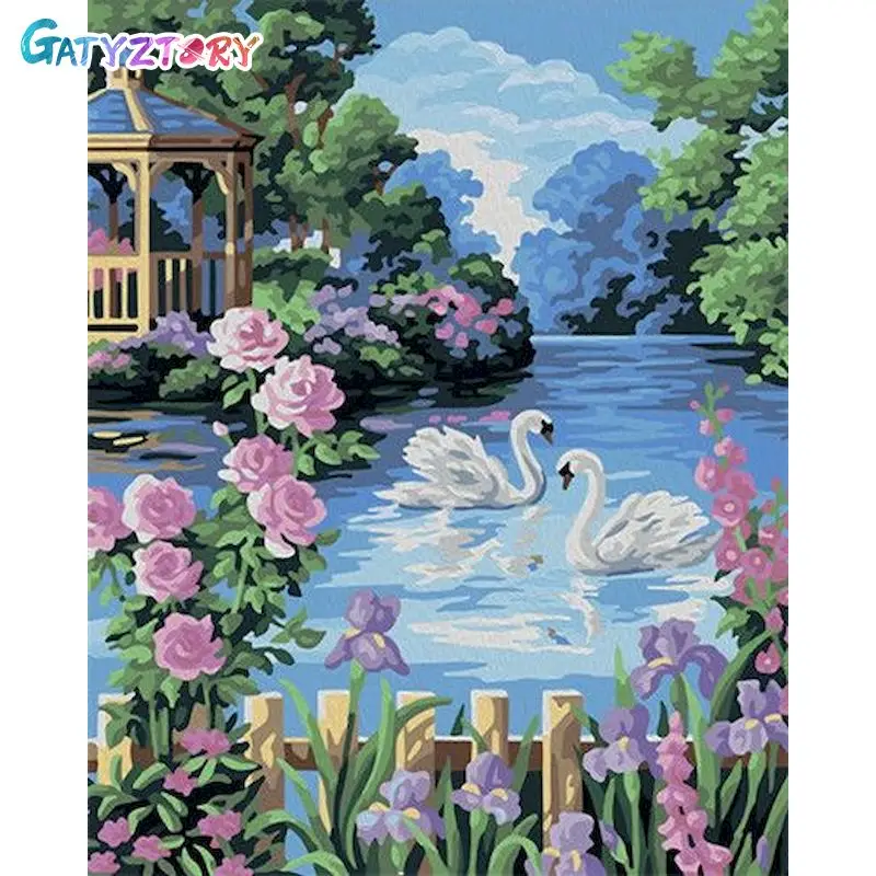 

GATYZTORY Painting By Number Swan Drawing On Canvas DIY Pictures By Numbers Animals Kits Hand Painted Paintings Art Home Decor