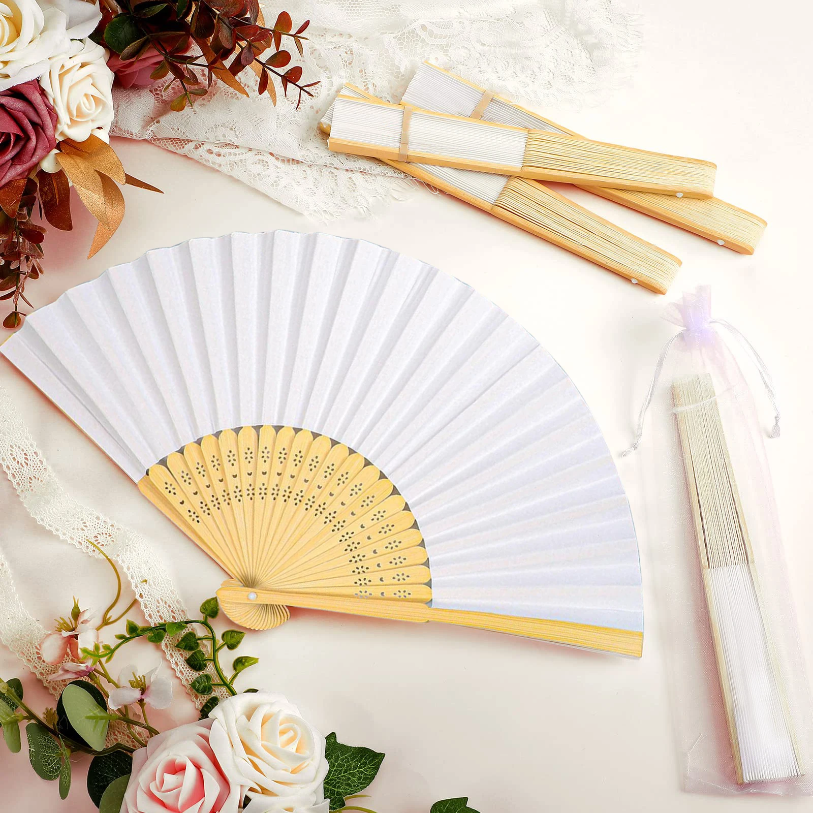 5/10/20/30/40/50 шт. свадебные ручные веера из белого бамбука складной бумажный веер