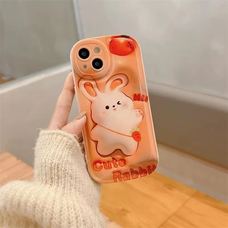 

Cute Cartoon Rabbit Phone Caes for iphone 14 13 12 11 Pro Max 7 8 Plus X XR XS XSMAX 13mini Emboss Shockproof Soft Cover