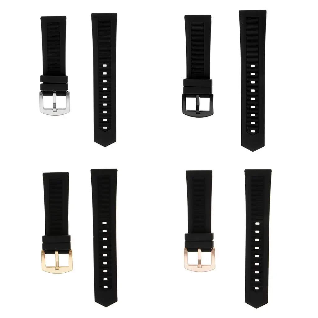 

Stainless Steel Brushed Buckle Soft Rubber 19mm 21mm 22mm with 4 Black