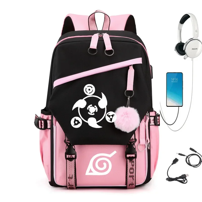 

Светящийся вместительный школьный портфель Наруто с USB, мультяшный ранец для подростков и студентов, детский дорожный рюкзак