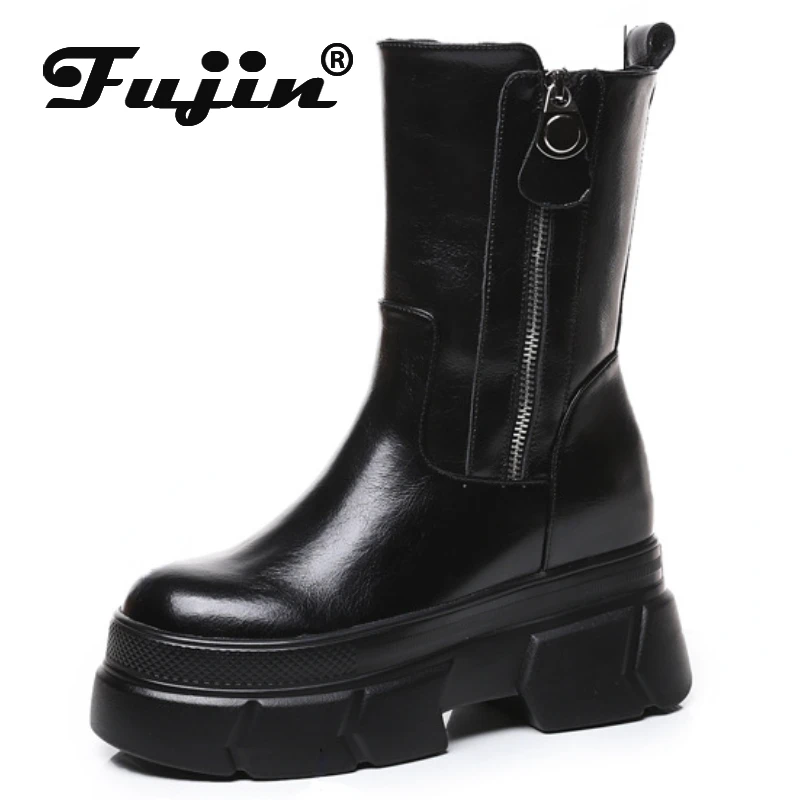 

Fujin 8cm Mirofiber Spring 2023 Booties Ethnic Rero Cowgirl Shoes Woman Autumn Ankle Boots Platform Wedge Fashion Hidden Heels