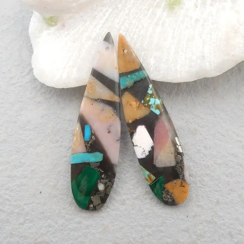 Natural Turquoise,Pink Opal,Malachite,Hematite Handmade Earring Bead 51x13x4mm 8g Fashion Earring For Women