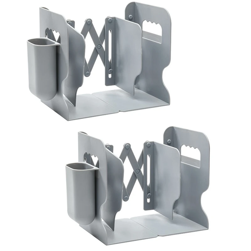 

PHFU-2 Pcs Adjustable Book Stand Rack With Pen Holder,Book Shelve Organizer For Home&Office Desk,Organizer Bookshelf