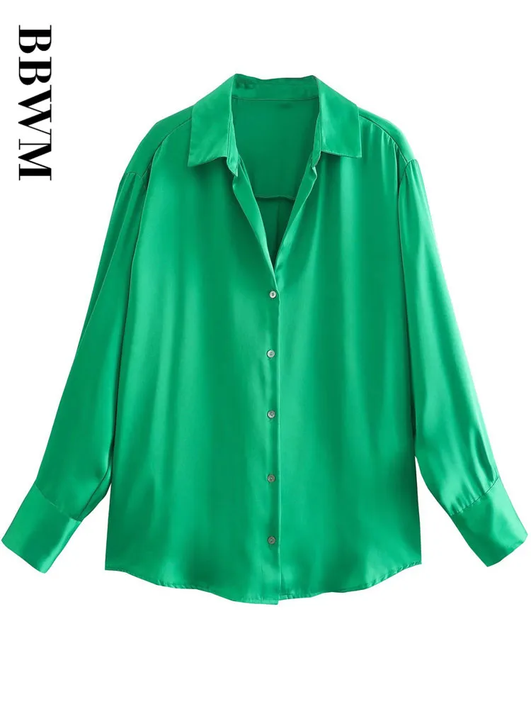 Женская модная однотонная атласная рубашка свободного покроя винтажная