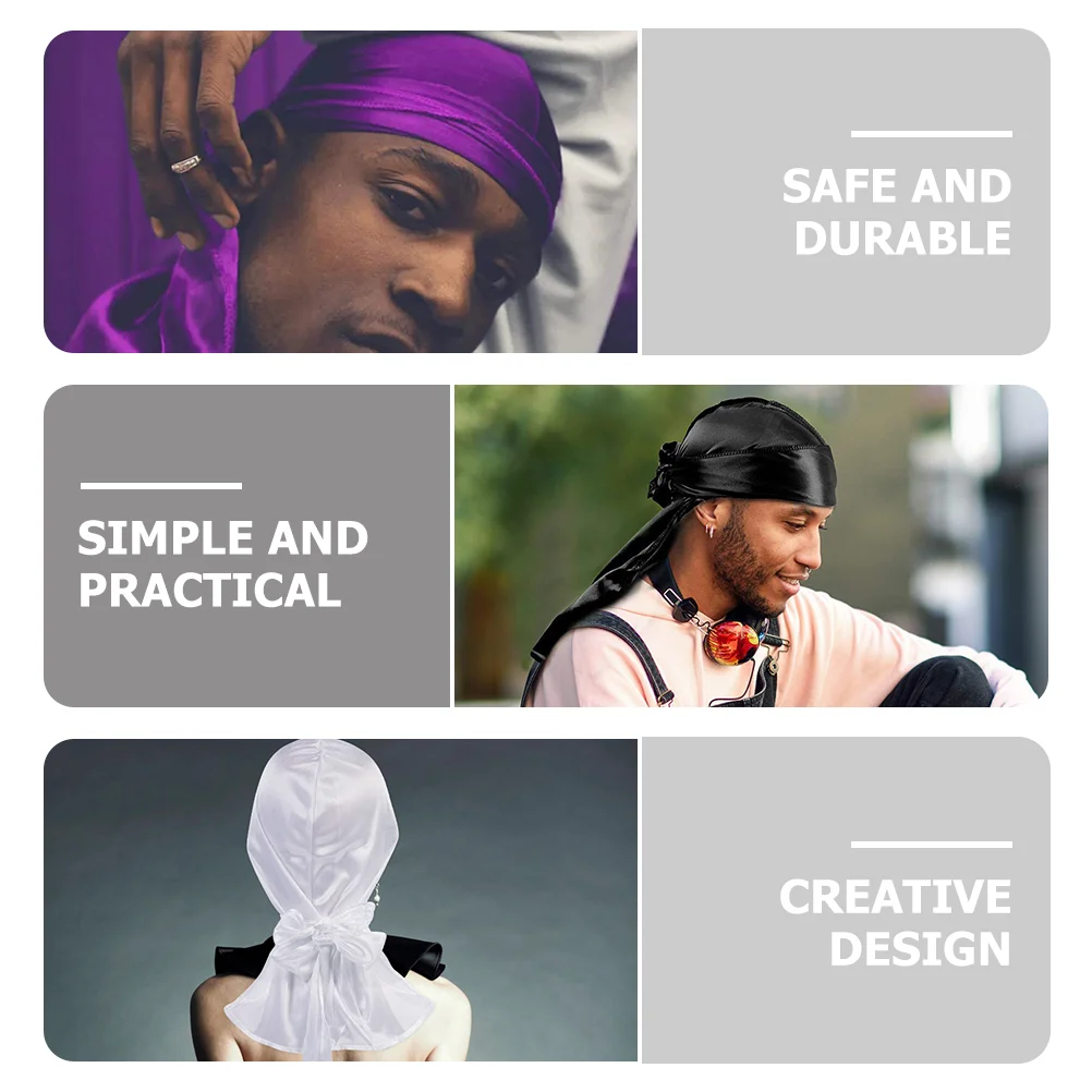 6-шт волнистая шляпа капот для мужчин длинный хвост Durag подшивка тюрбан атласный