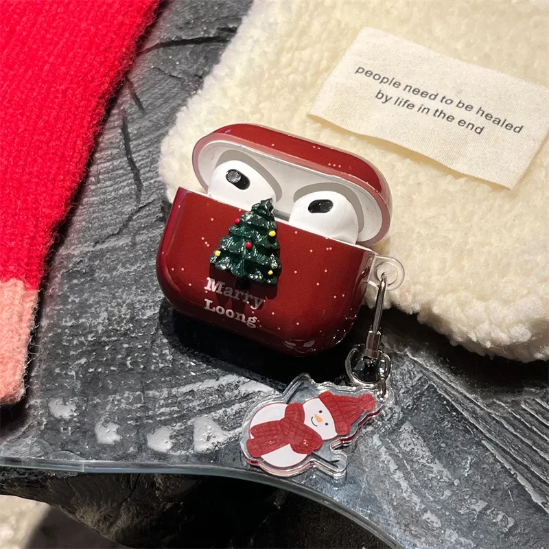 Рождественский красный чехол со снеговиком для AirPods 4 Airpod 1 2 3 Pro Pro2 Bluetooth-наушники