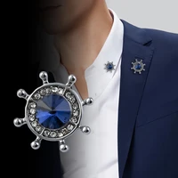 korean fashion crystal anchor rudder brooch mens suit shirt badge collar pins brooch jewelry luxury for women accessories gifts