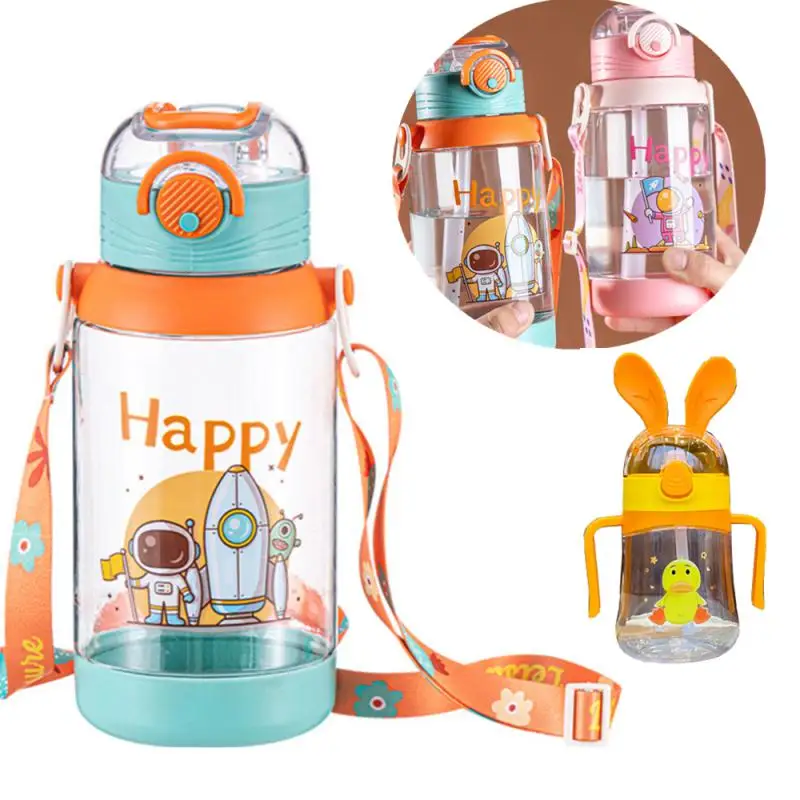 

700ml Cartoon Water Bottle With Straw Drinking Bottle Portable Travel Sports Water Bottle Fitness Cup Summer Cold Water Cups