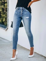 2022 new denim slim fit ripped high elastic womens denim trousers skinny jeans woman cargo pants women cargo pants women