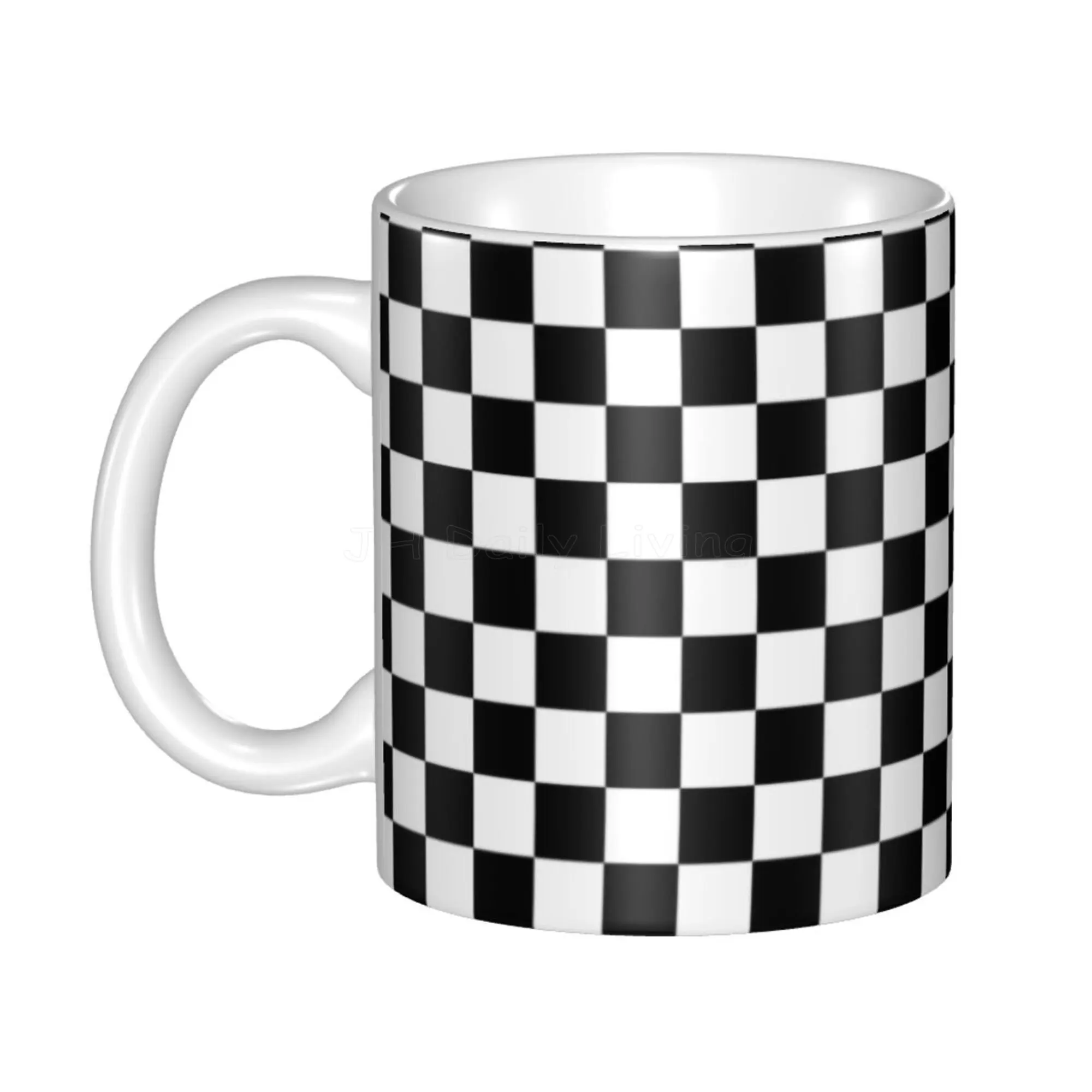 

Black and White Racing Checkered Pattern Coffee Cups 11oz White Ceramic Mug Cafe Tea Milk Water Cup Creative Birthday Gift