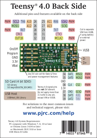Плата разработки Teensy 4.0 DEV-15583 600 МГц Cortex-M7 iMXRT1062