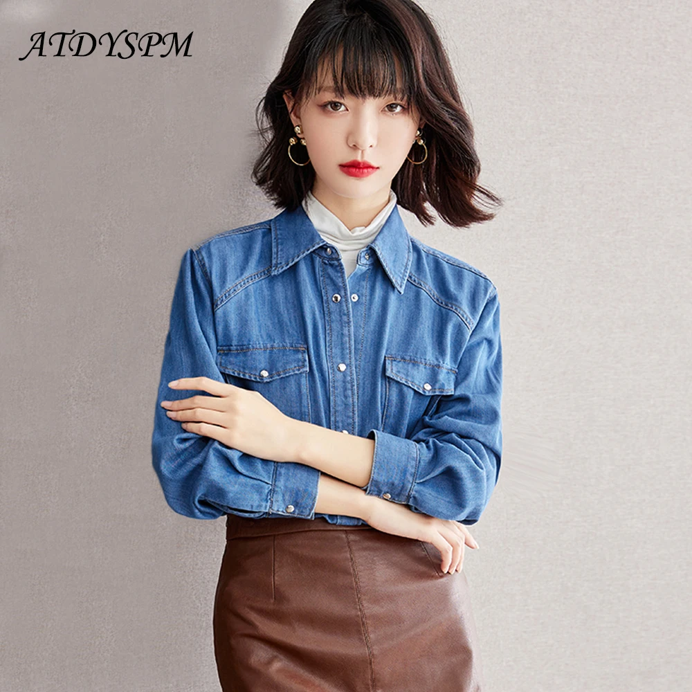 

New Fashion Women Denim Shirts Blouses 2022 Autumn Outwear Chic Long Sleeve Vintage Jean Shirts Tops Female Casual Clothing