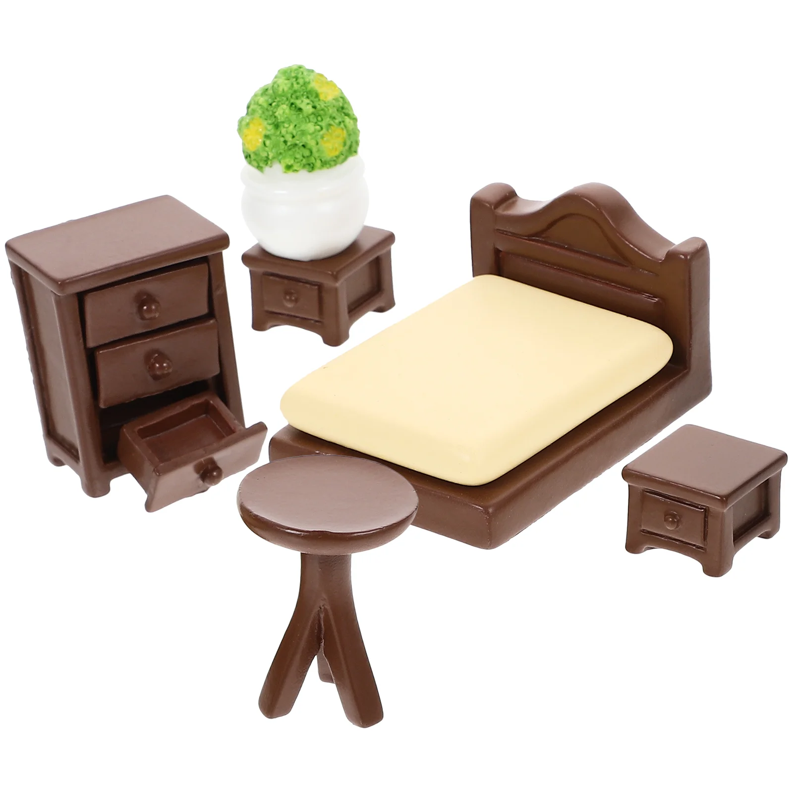 

1 Set Mini Furniture Kit House Mini Bed Miniature Bedside Cabinet Tiny Cabinet Mini Table Mini Flower Pot