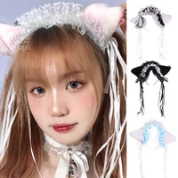 1pcs japanese girl lace bell cat ear hoop lolita maid headband cute headdress bandana anime cosplay lolita hair accessories