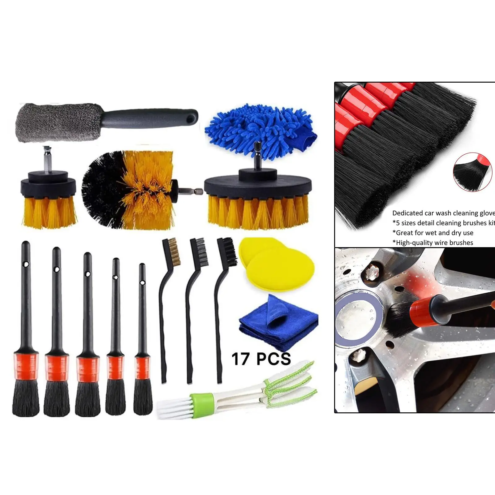 

17x Car Detailing Brush Kit All Purpose Clean Microfiber Fits for Dashboard