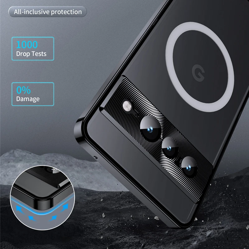 MME Ultrathin Magnetic Metal For Google Pixel7 /7Pro Phone Case Magsafe Wireless Charging Shockproof Cover Telefon Back Glass