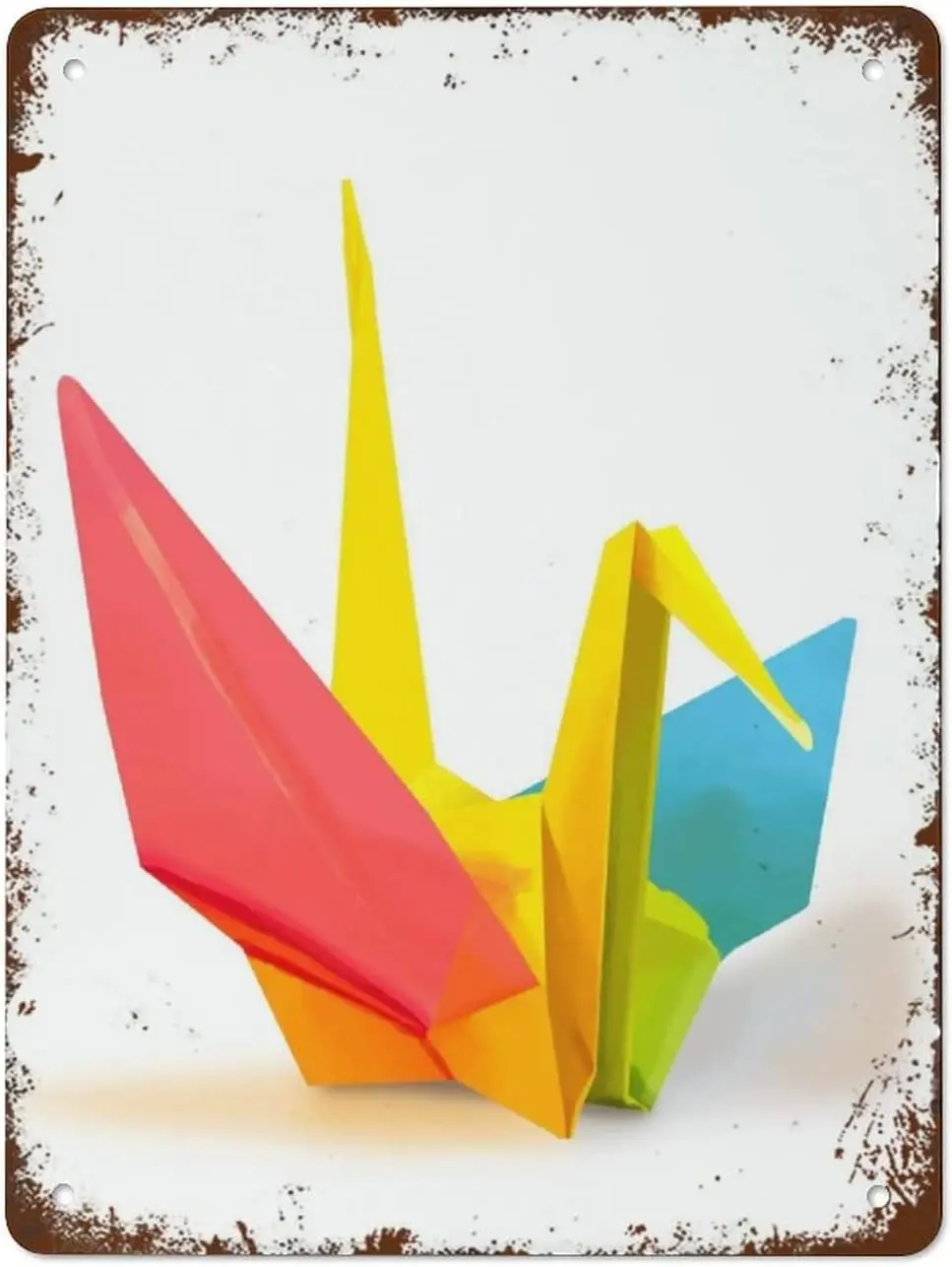

Funny Vintage Tin Metal Sign Paper Crane Print Origami Crane Wall Art Rainbow Color Nursery Decor Fun Kids Room 16x12