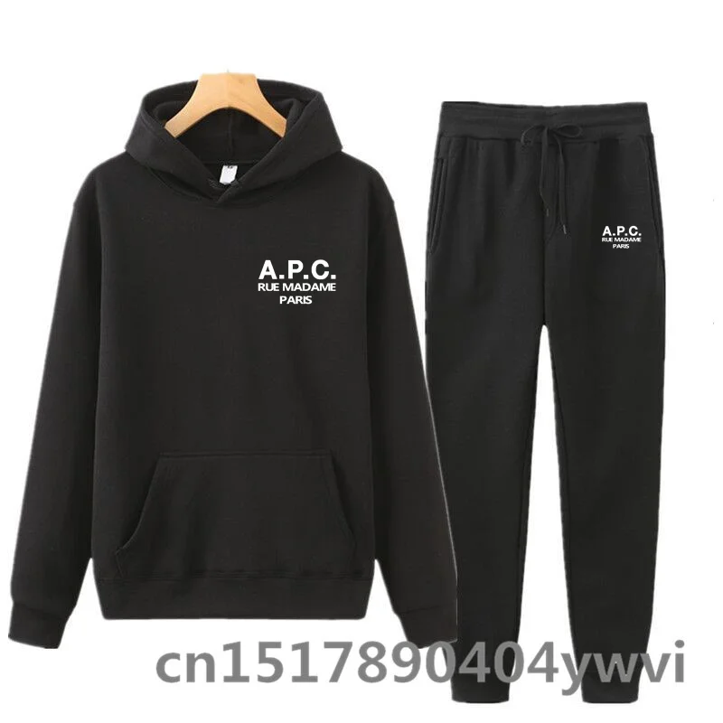 

2023 men's and women's autumn and winter suit, APC printed hoodie+two-piece pants set, fashionable casual sports basic clothing