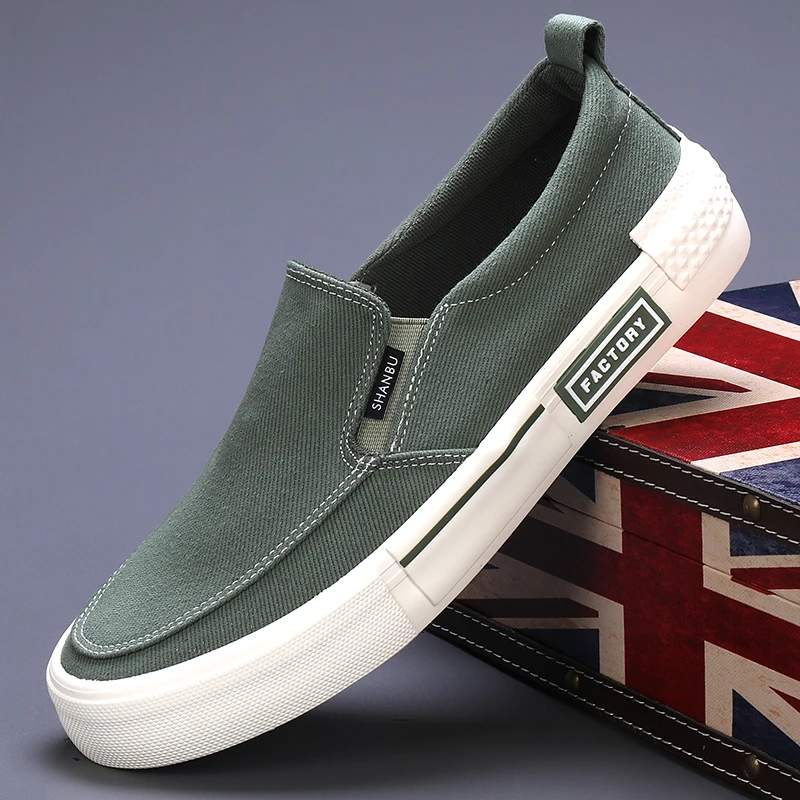 Лоферы для мужчин дышащие парусиновые туфли на плоской подошве повседневные с