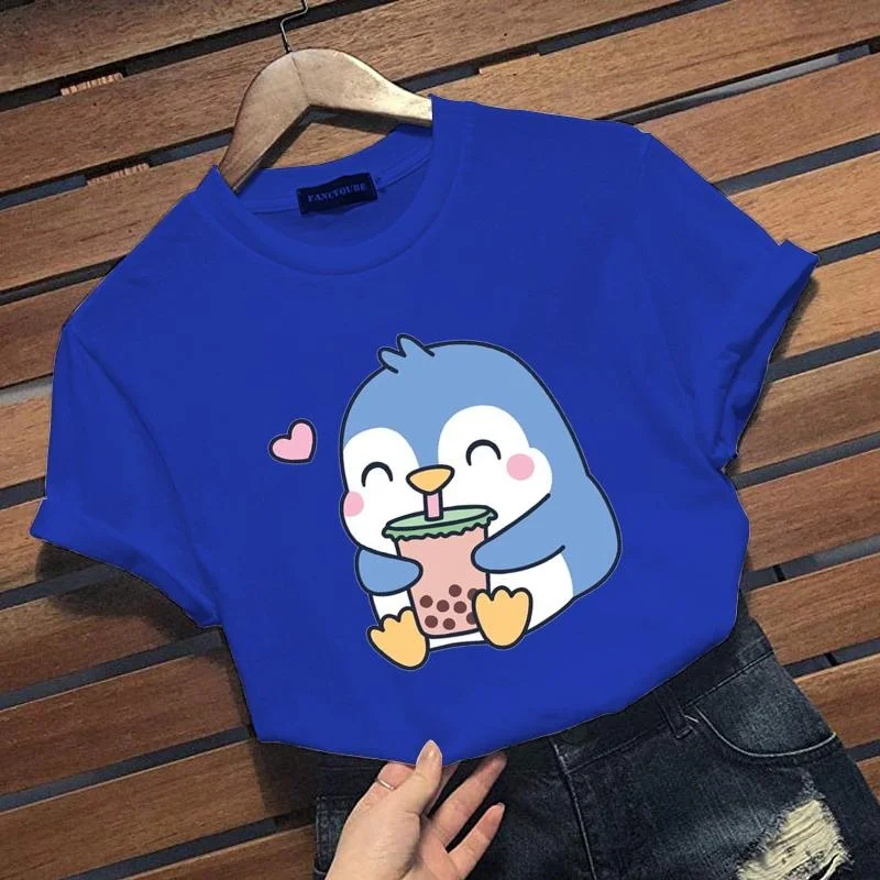 Футболка с принтом милых пингвинов жемчужин молочный чай Женская Повседневная