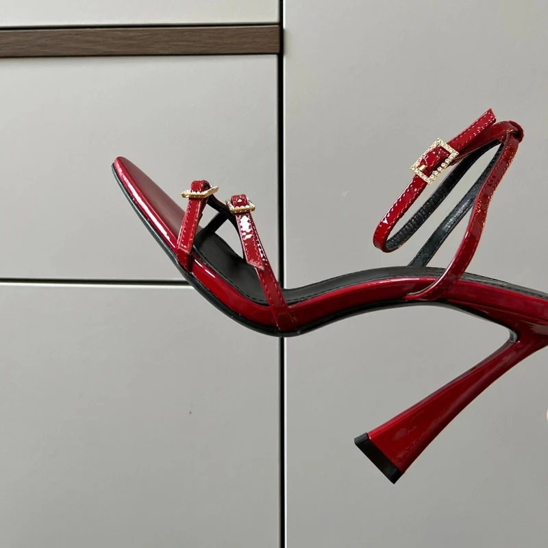 Women's Sandals 2023 Summer New Fashion High Heel Pointed Rhinestone Needle Buckle Fine Heel Banquet Sexy Open Toe Roman Shoes