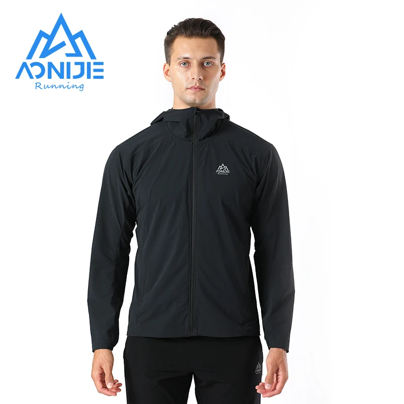 AONIJIE Man Fale Waterproof Sports Thin Hooded Jacket Windbreak Short Coat With Pocket For Running Gym Hiking FM5131