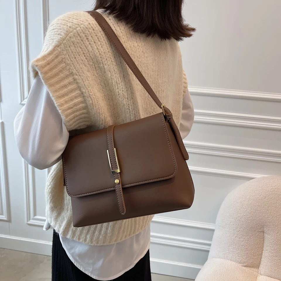 

Вместительная винтажная однотонная сумка через плечо для женщин, новинка 2022, качественная женская сумка через плечо из искусственной кожи для женщин