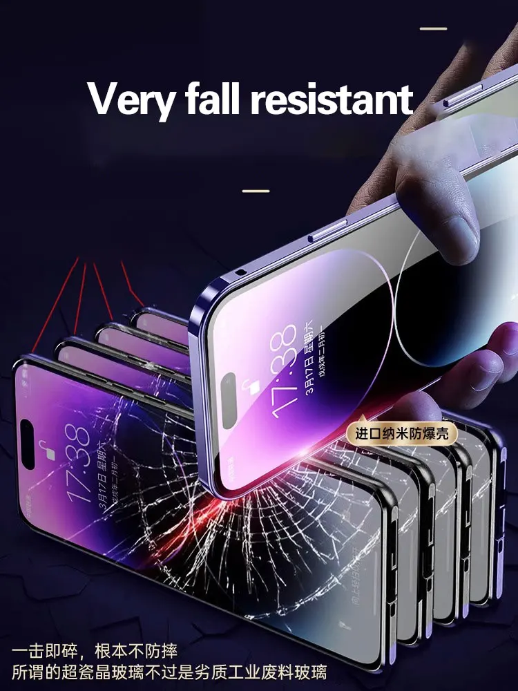 For iPhone 14 pro max phone case new double-sided glass plus 13 lens all-inclusive anti-fall magnetic suction 12 anti-peeping