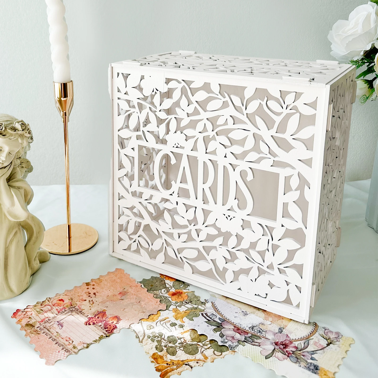 

OurWarm Wedding Card Box for Wedding Decoration Envelope Gift Box Wooden Leaf Card Box Wedding Anniversary Birthday Party Supply