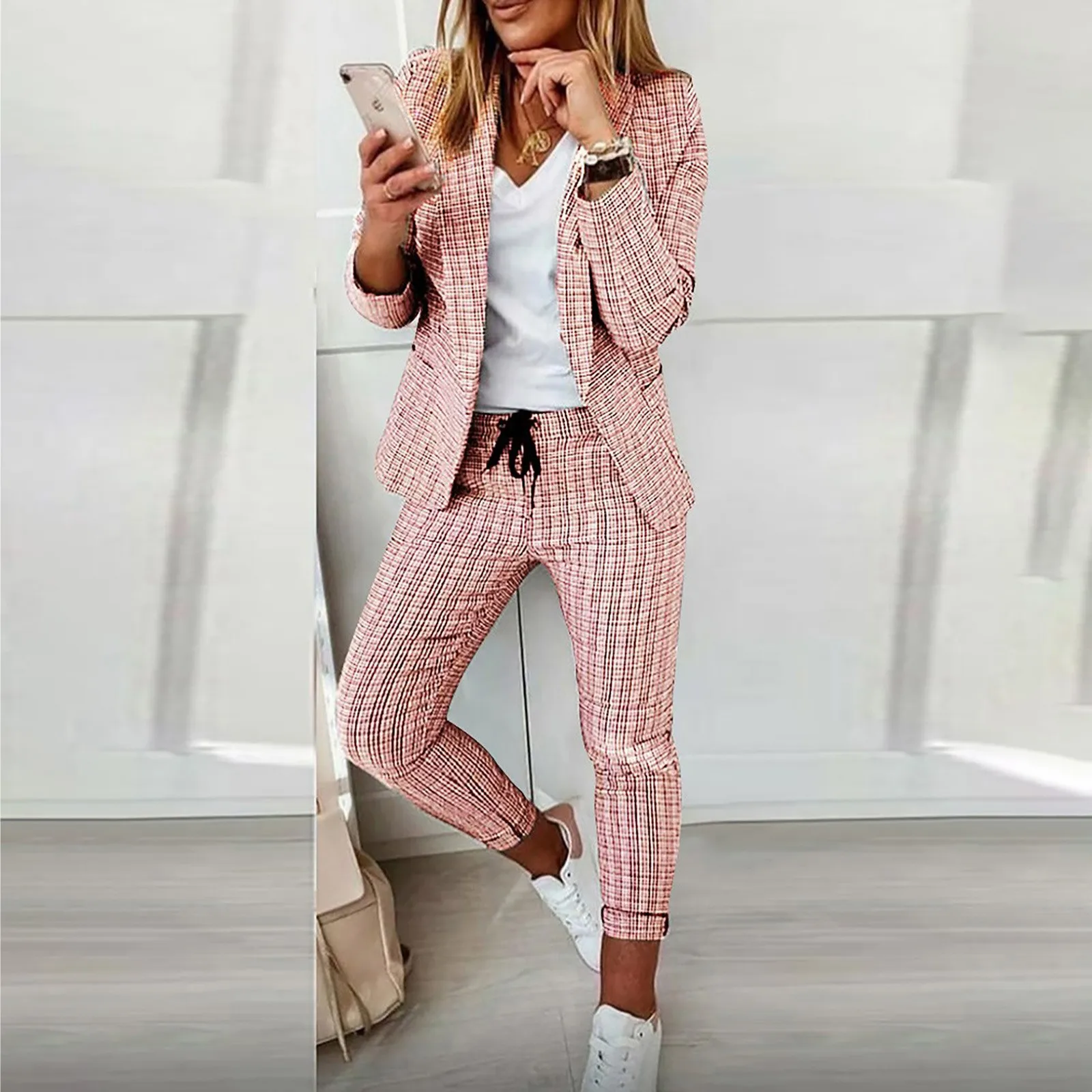 

Women's Suit 2 Pieces Jacket + Trousers 2022 Fashion Autumn Fashion Casual Turn-down Collar Office Lady Long Sleeve Blazer Sets