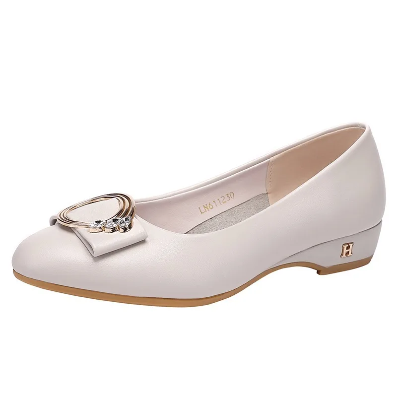 2023 Spring And Autumn Mid-heel Single Shoes Women's Middle-aged Women's High-heeled Soft-soled Leather Shoes For Mothers