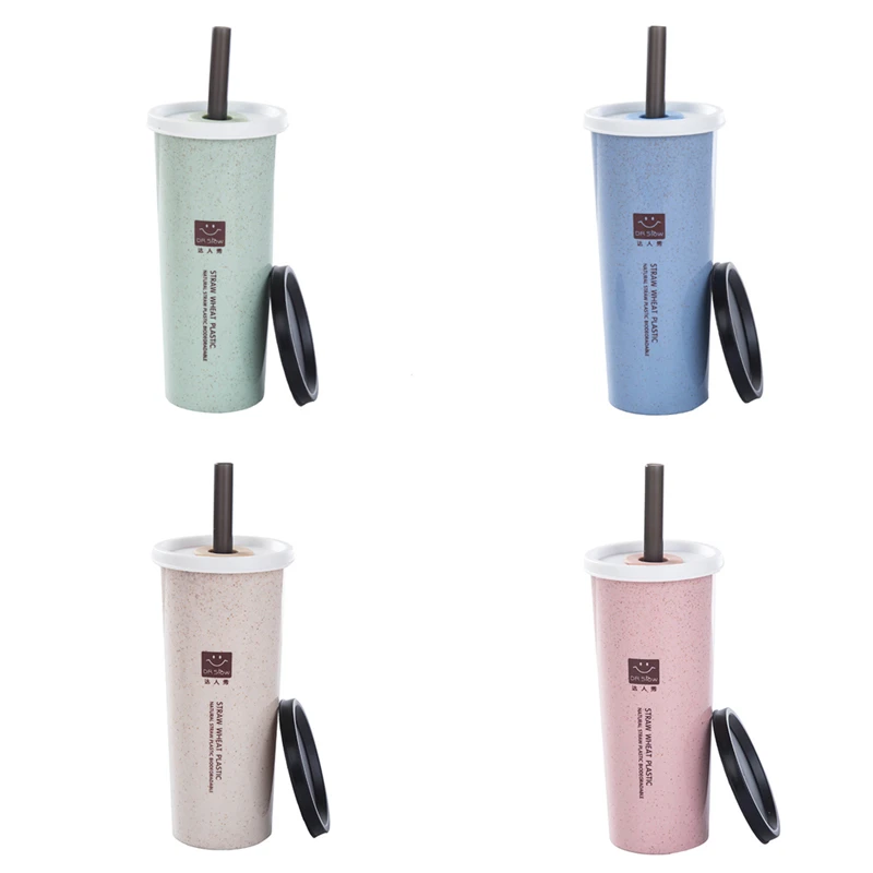 

470 мл кофейные чашки Пшеничная солома многофункциональная пластиковая бутылка для здоровых напитков Двухуровневая чашка для воды с соломи...