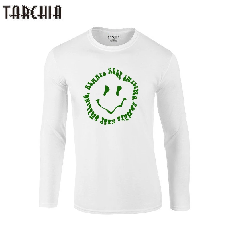 

TARCHIA Always Keep Smiling Long Sleeve Men New Homme Oversized Cheap T-Shirt 100% Cotton Plus Size Tee 2022 Brand Free Shipping