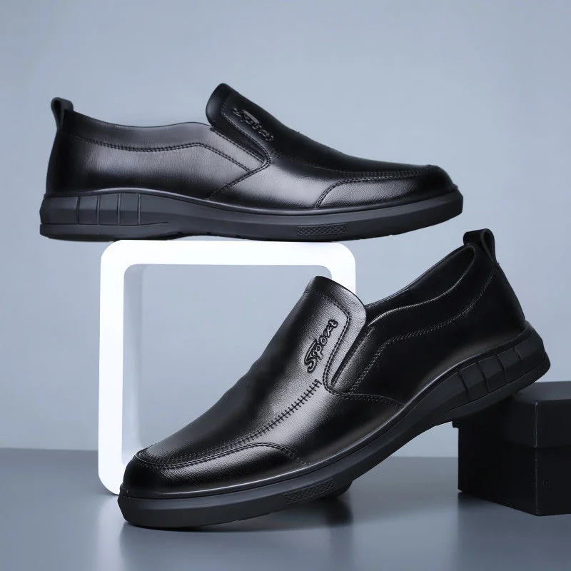 

2023 Autumn New Fashion Leather Shoes Pure Black for Men Casual Shoes Slip-on Lazy Shoes Soft Bottom Non-Slip Dad Driving Shoes