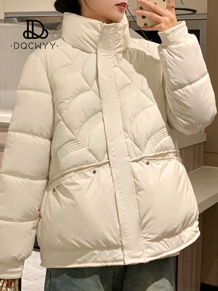 

Women's Jacket Cotton Coat Solid Thicken Autumn Winter New in 2023 Korean Fashion Stand Collar Loose Warm Parkas Clothes Women's