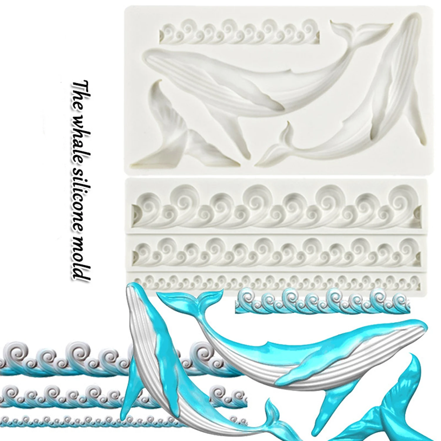 

Whale Silicone Fondant Molds For Baking Sea Wave Shape Mousse Chocolate Baking Resin Mold Cake Decoration Tools XK056