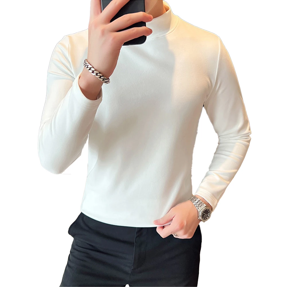 

Polyester Mens Half Turtleneck Pullover Elasticity Slim Fit Jumper Tops Long Sleeve T Shirt Undershirt Fall Winter