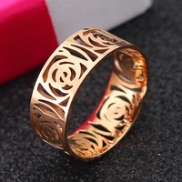 hollow wide camellia woman ring fashion flower crystal ring wholesale luxury jewelry