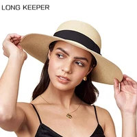2022 beach sun hat straw hat summer hat for women panama fedora cap wide brim summer foldable cap for female uv protection