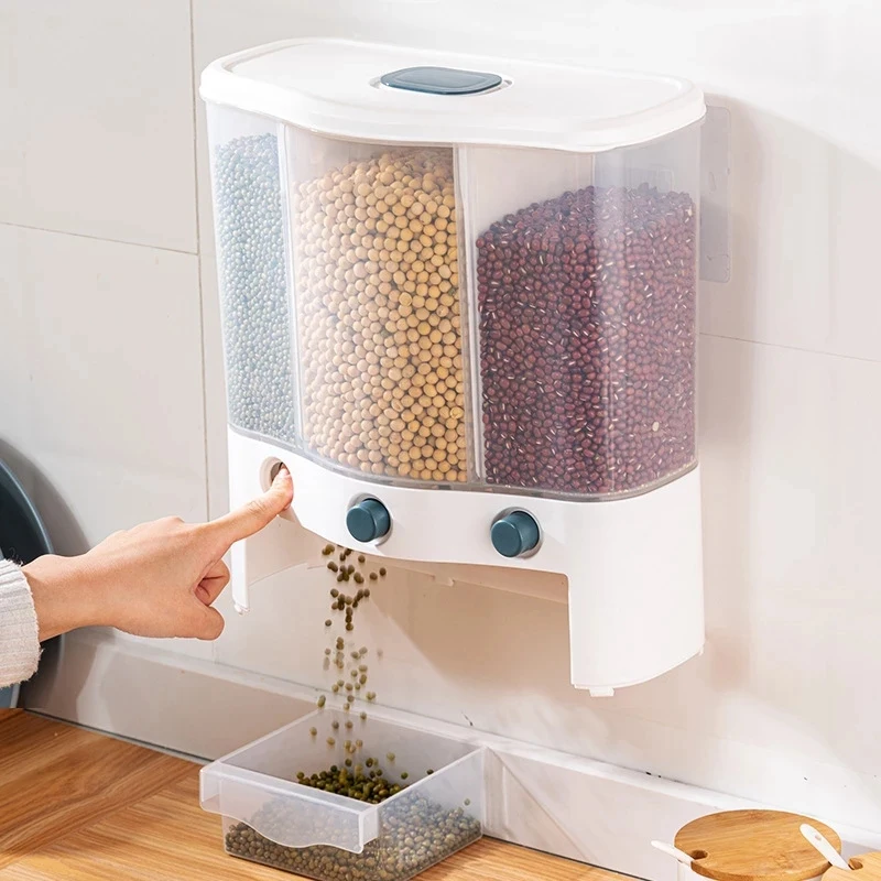 

AFBC 6L Wall Mounted Rice Bucket Rice Cereal Dispenser Grains Classified Storage Box Sealed Moisture Proof Tanks Dispenser